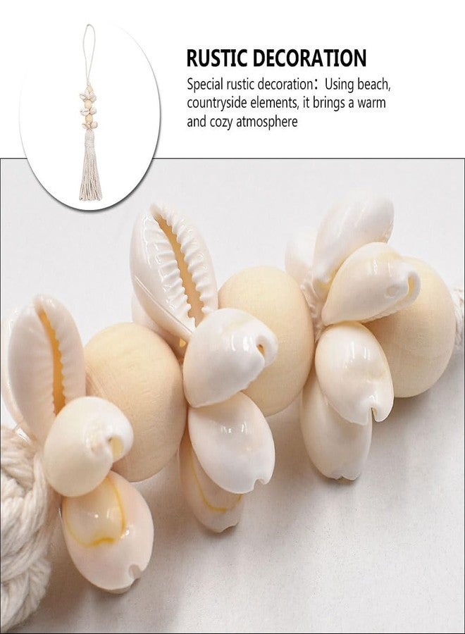 OFFSCH 2pcs Coastal Seaside Decor Boho Cowrie Shells Wooden Bead Strand Wreath Banner Farmhouse Garland Cotton Thread Decorative Tassel - Image 4